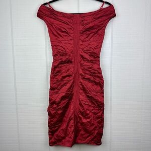 Nicole Miller Red Ruched Off The Shoulder Mini Dress Bodycon Cocktail Holiday 2